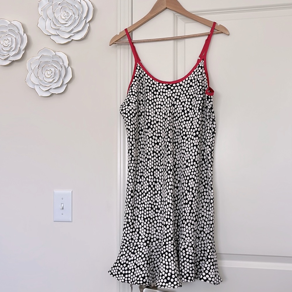 NWOT Cabernet Black, White Polka Dot Chemise Red Lining and Adjustable Straps M
